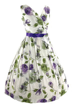 Beautiful Late 1950s to Early 1960s Lavender Roses Cotton Designer Dress- New!