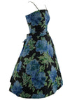 1950s Muted Blue Roses Taffeta Party Dress- New!