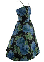 1950s Muted Blue Roses Taffeta Party Dress- New!