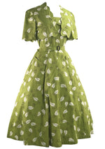 Vintage 1950s Green Leaf Cotton Dress Ensemble- New!