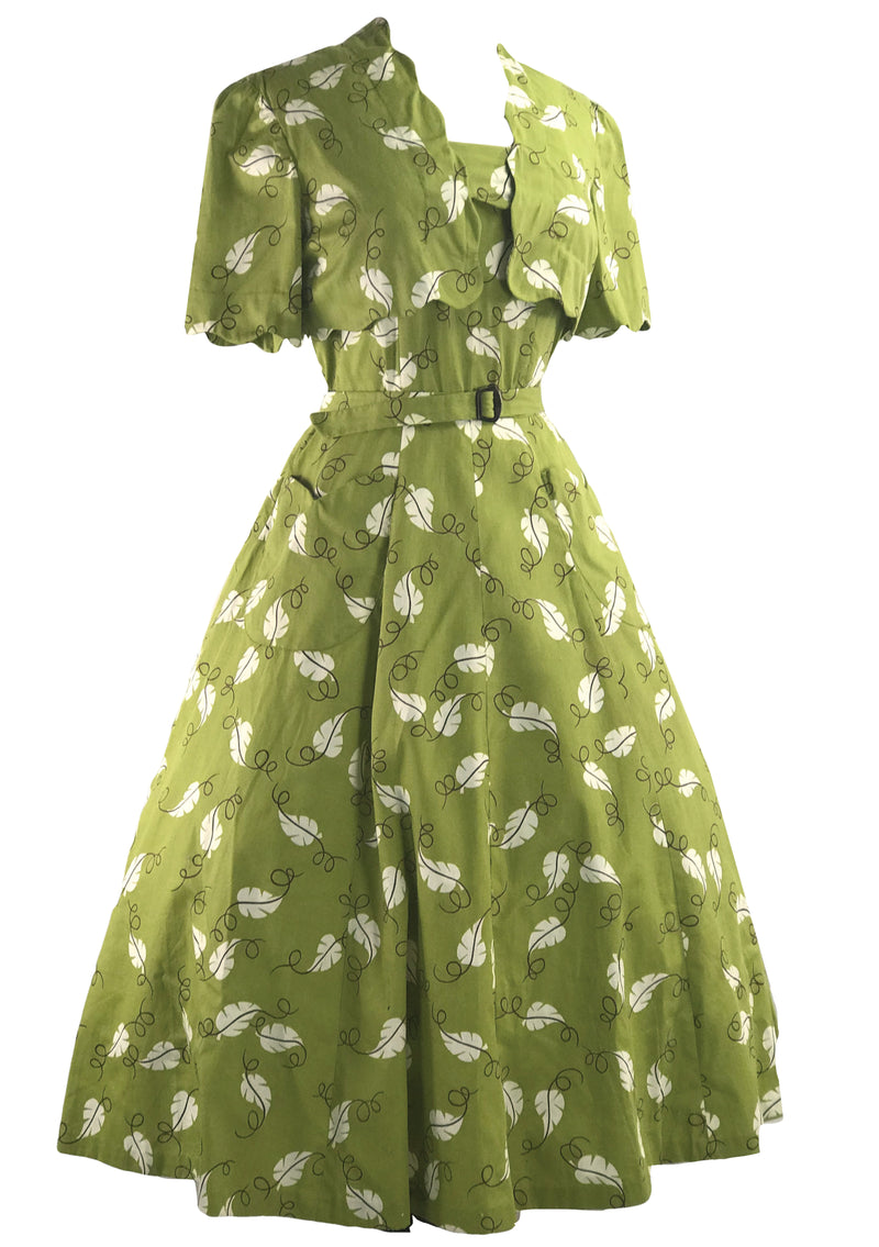 Vintage 1950s Green Leaf Cotton Dress Ensemble- New! Coutura Vintage Vintage 1950s Green Leaf Cotton Dress Ensemble- New! Coutura Vintage