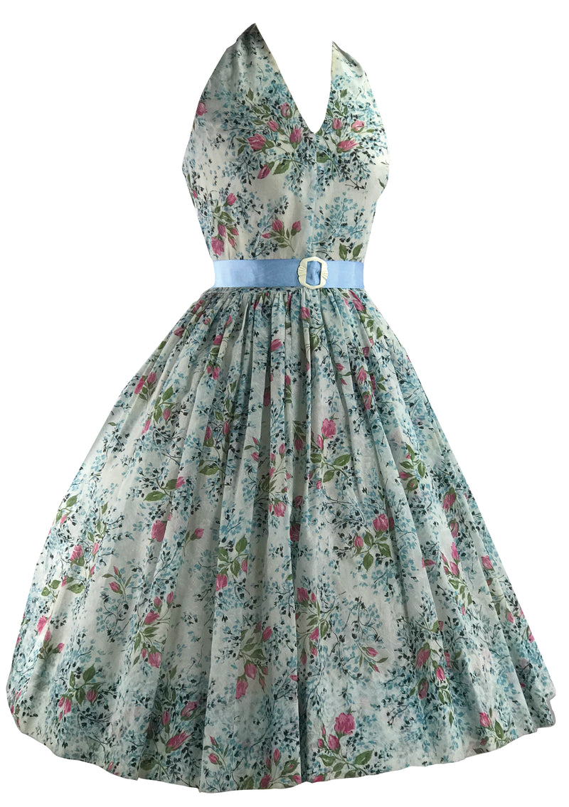 Vintage 1950s Pink and Blue Floral Rosebud Dress - New!