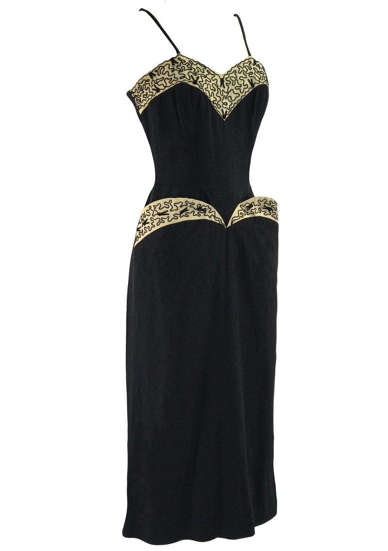 Vintage 1950s Black Pinup Dress with Soutache Trim - New!
