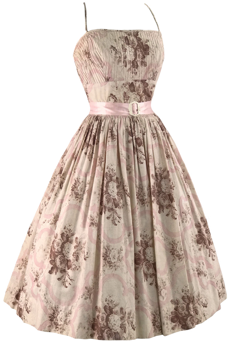 Vintage 1959s Pink Roses Scroll Cotton Sundress- New! (On Hold )