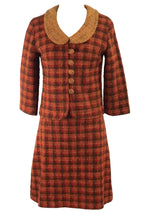 Vintage 1960s Cranberry & Brown Plaid Wool Suit  - New!