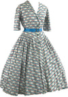Vintage 1950s Pink Floral Cotton with Blue Stripes- New!