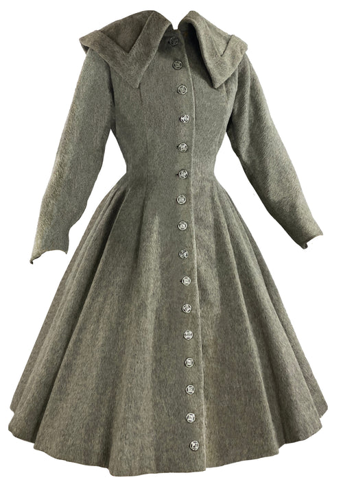 Dramatic 1950s Grey Flecked Wool Princess Coat- NEW!