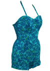 Mid 1950s Blue Floral Cotton Swimsuit/Playsuit- New!