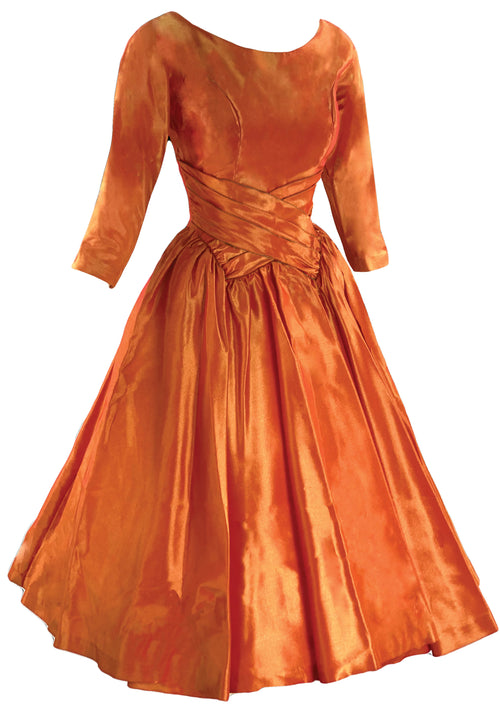 Vintage 1950s Tangerine Shot Silk Taffeta Dress- New!