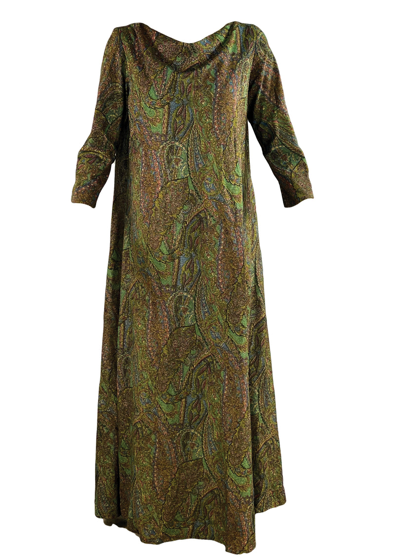Vintage 1970s  Paisley Lurex Maxi Caftan Dress - NEW!
