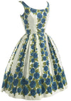 Vintage 1950 Blue Roses Column Print Cotton Dress- New!