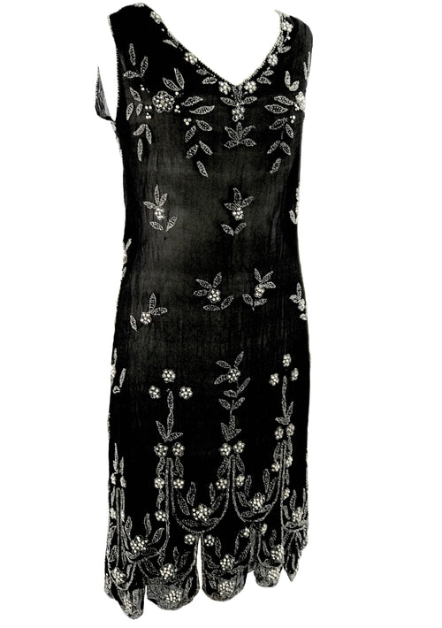 Original 1920s Black Silk Rhinestone Beaded Dress  - New!