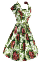 Vintage 1950s Large Red Roses with Green Leaves Dress - NEW!