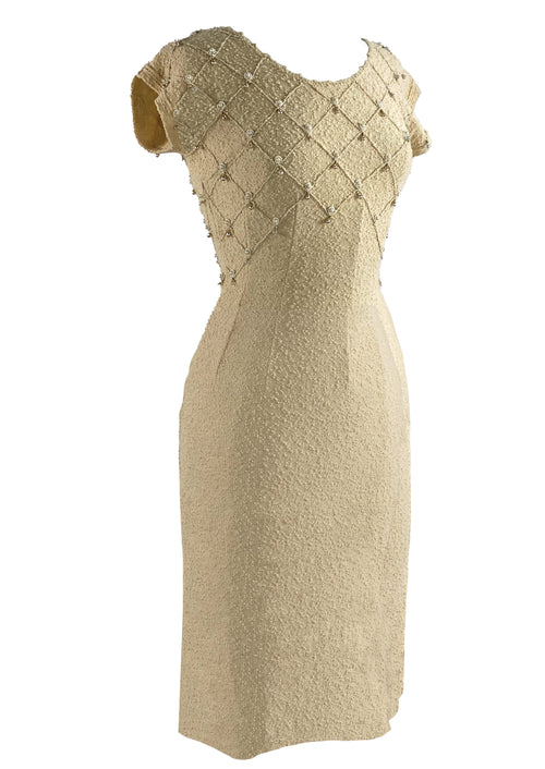 Vintage 1950s Cream Knit Sheath Dress - NEW!