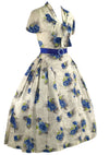 Vintage 1950s Blue Floral Silk Blend Dress - New! (ON HOLD)