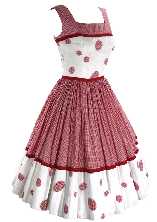 1950s Red & White Gingham Applique Dress- New!