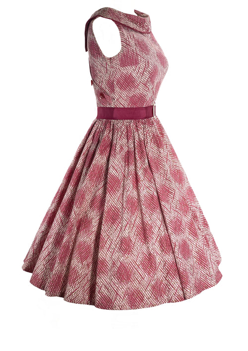 Vintage 1950s Pink Grid Pattern Cotton Dress- New!