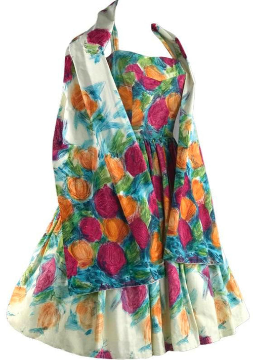 Late 1950s Floral Print Cotton Dress & Stole Ensemble - New!
