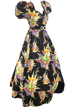 Vintage Early 1940s Colourful Abstract Bouquets Maxi Gown - New!