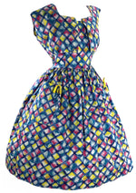 Early 1960s Harlequin Print Cotton Sundress & Bolero- New!