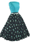 Vintage 1950s Blue Roses on Black Flannel Wool Skirt - New!