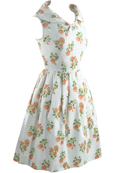 Early 1960s Orange Floral Dress on White Cotton- New!