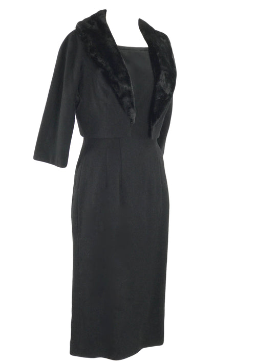 Sophisticated 1950s Black Wool Dress & Jacket Ensemble -New!