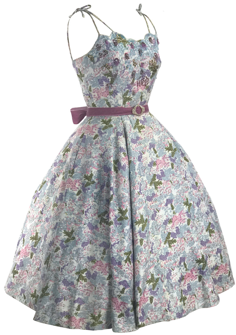 Vintage 1950s Pink and Blue Floral Designer Dress - New!