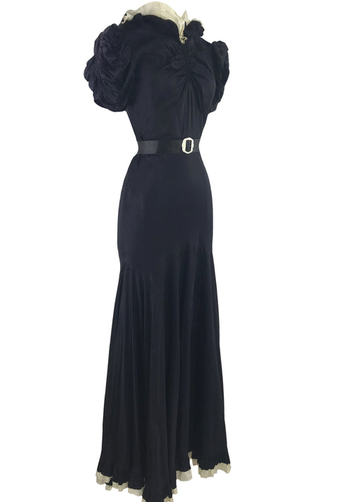 Vintage 1930s Navy Blue Silk Taffeta Gown- New!