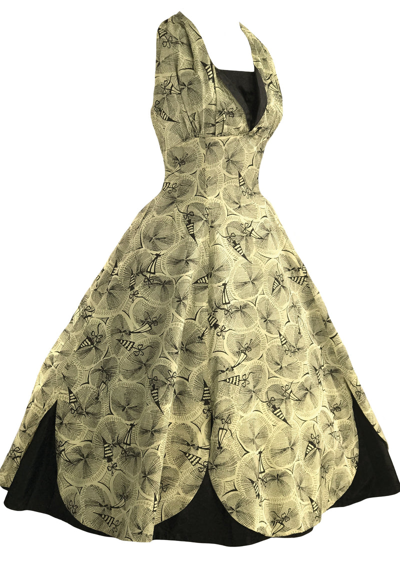 Vintage 1950s Parasols Novelty Print Taffeta Dress- New!