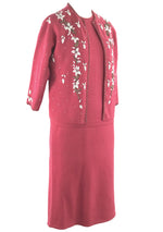 Vintage 1960's Beaded Rouge Pink Wool Knit Suit- New!