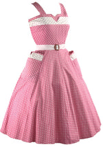 Late 1950s Early 1960s Pink & White Polka Dot Sundress - New!