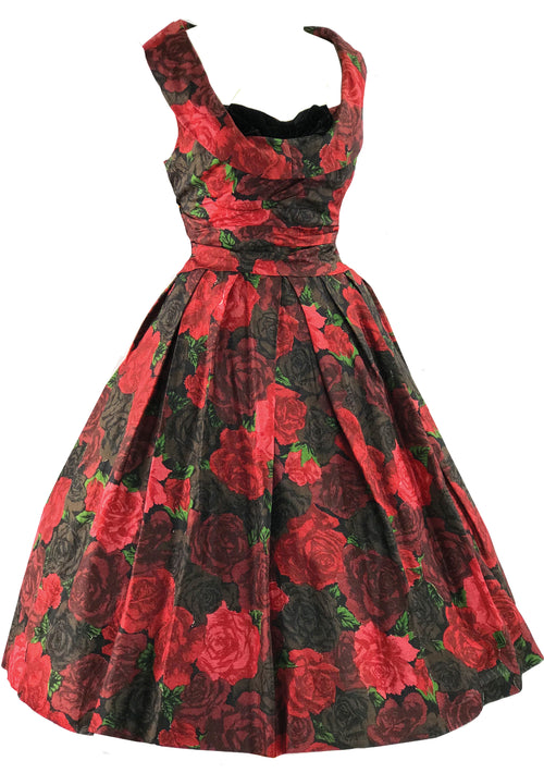 1950s House of Worth Couture Red Roses Party Dress  - New!