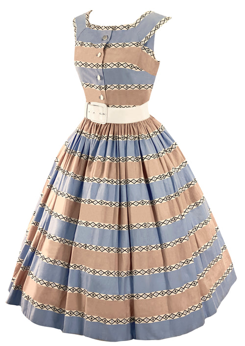 1950s British Designer Horrockses Pink & Blue Cotton Dress- New!