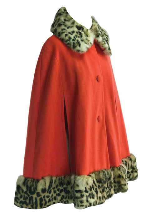 1960s - 1970s Tangerine Red Wool Lilli Ann Cape - New!