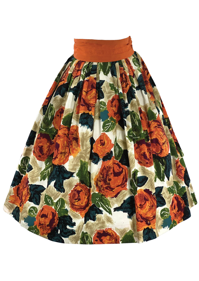 Vintage 1950s Vibrant Tangerine Roses Skirt - New!