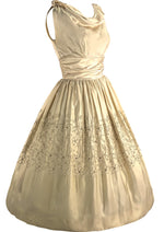 1950s Beaded Pale Gold Silk Satin Cocktail Dress - New!