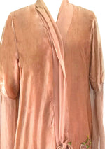 1920s Peach Velvet & Applique 3D Ribbon Roses Robe Coat- New!