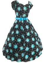 1950s Black Cotton Dress with Blue Atomic Print - New!