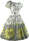 Late 1950s Yellow Daisy Border Print Cotton Dress - New!