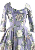 1950s Lavender Cotton Dress with Creamy Pink Carnations - New!