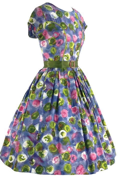 Vintage 1950s Abstract Floral Cotton Dress- New!
