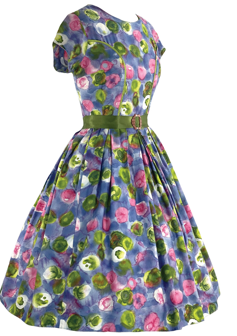Vintage 1950s Abstract Floral Cotton Dress- New!