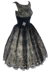 Late 1950s to Early 1960s Black Flocked Chiffon Party Dress- New!
