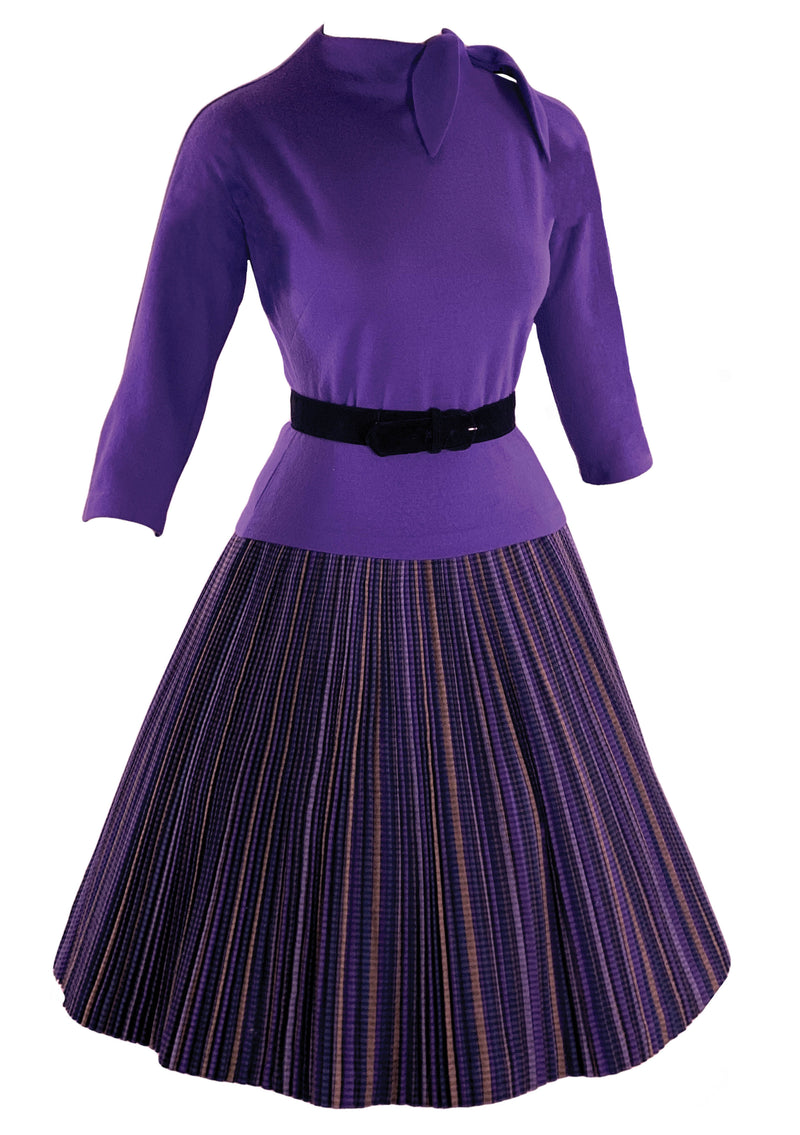 Stylish Designer 1950s Purple Wool Top and Skirt Set- New!