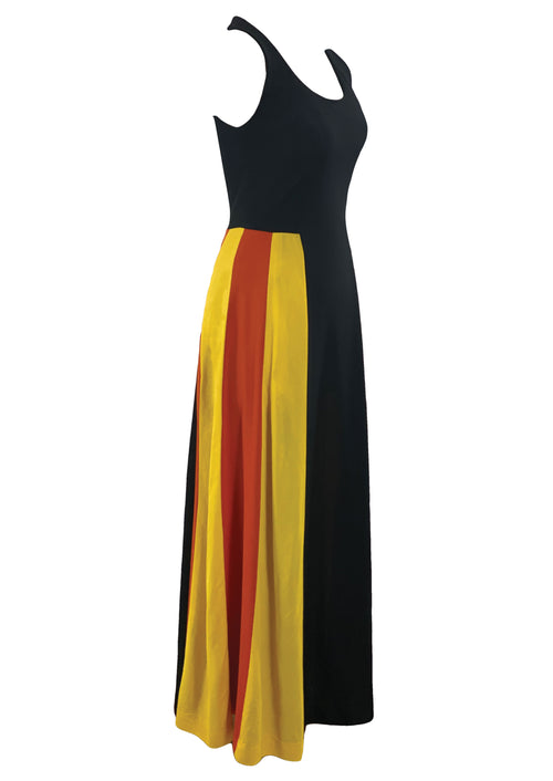 1970s Red, Yellow & Black Colour Block Maxi Dress- New!