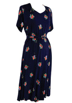 Vintage 1940s Navy Floral Rayon Blend Dress- New!