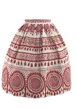 Late 1950s Early 1960s Red & White Trompe L'Oeil Novelty Print Skirt- New!