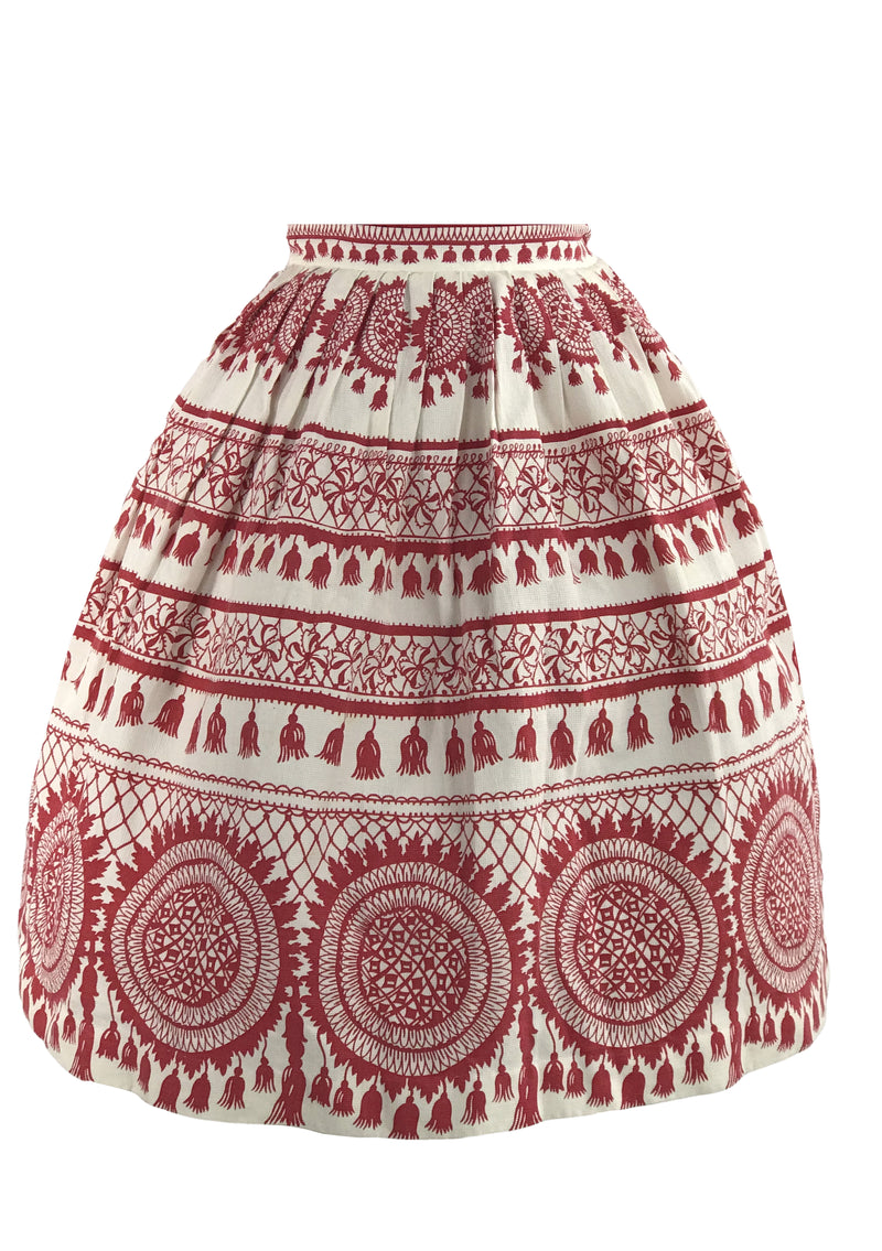 Late 1950s Early 1960s Red & White Trompe L'Oeil Novelty Print Skirt- New!