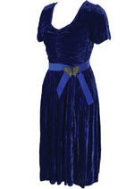 Vintage 1940s Royal Blue Crushed Velvet Dress- New! (ON HOLD)